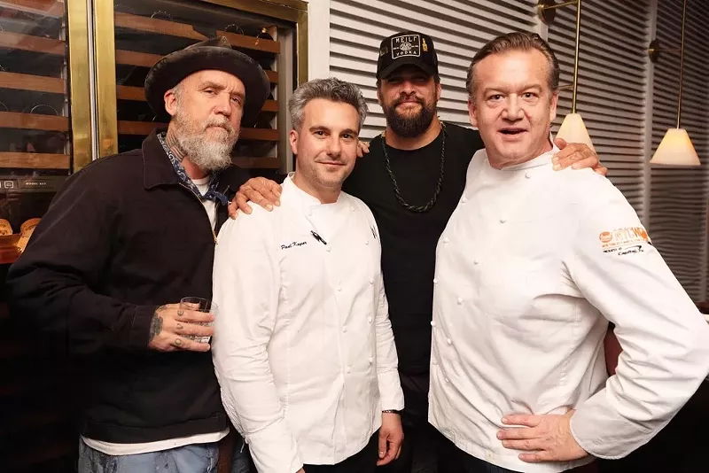 Image: Blaine Halvorson, chef Paul Keyser, Jason Momoa, and chef Michael White
