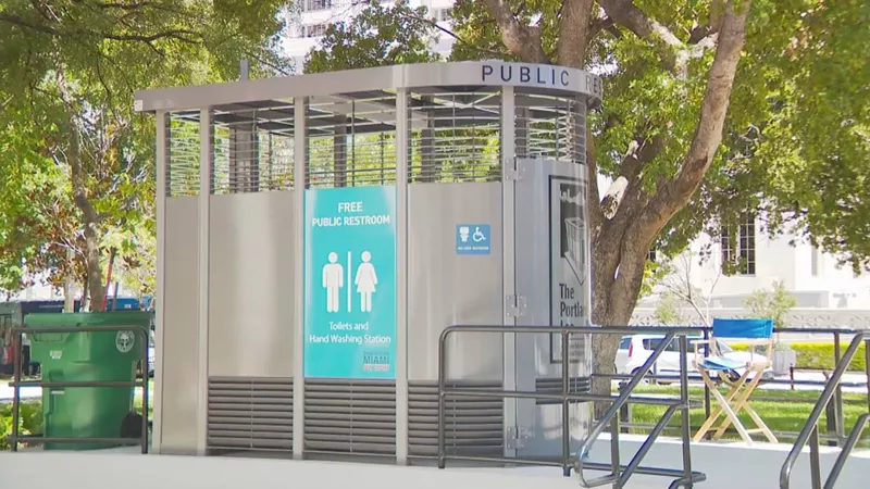 Image: The permanent restroom installed under the Metrorail station at Flagler Street and NW First Avenue is staffed by a bathroom attendant who was once homeless.