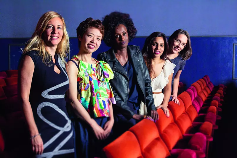 Image: Barbara Miller (left), Rokudenashiko, Leyla Hussein, Vithika Yadav, and Doris Wagner at a screening of #Female Pleasure.