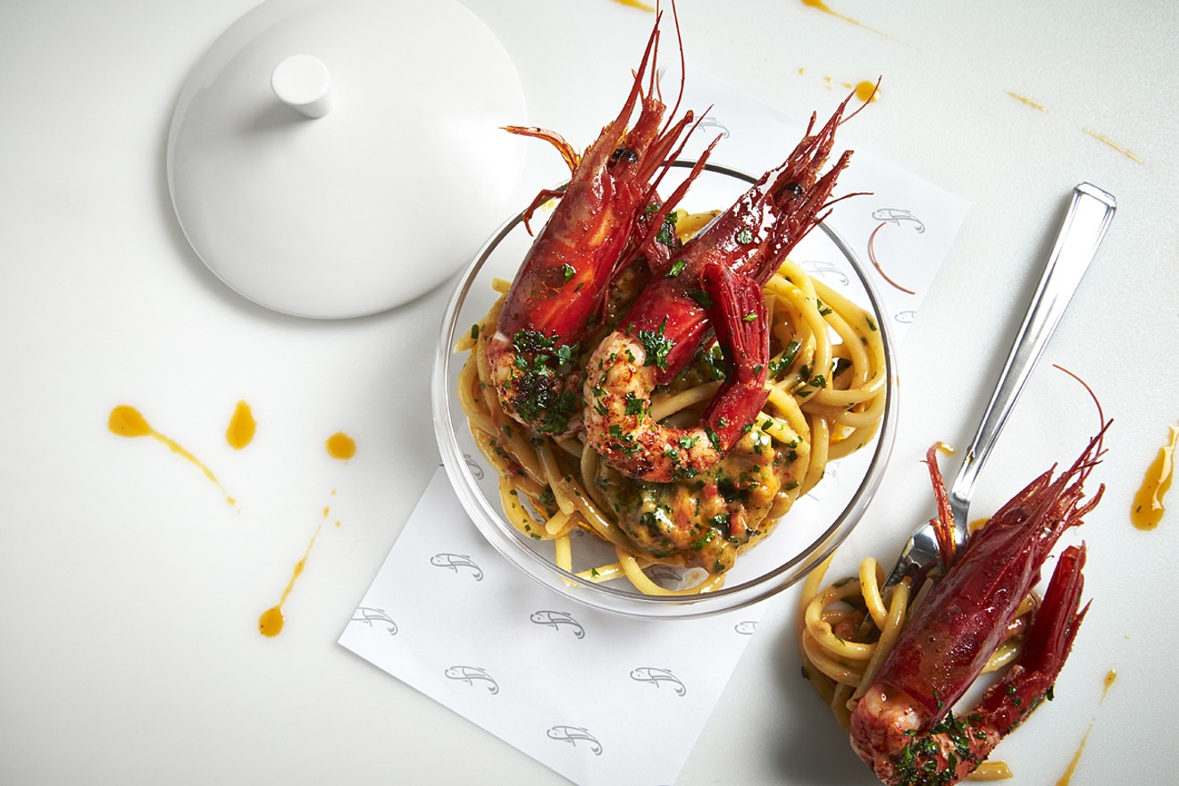 Bucatini with red king prawns. See more photos of Fiola here.