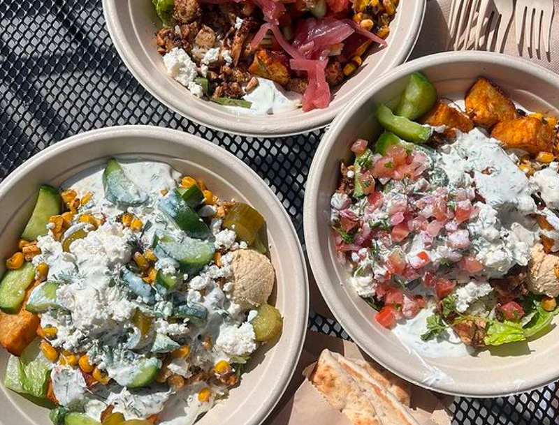 Three Cava bowls with feta and tzatziki