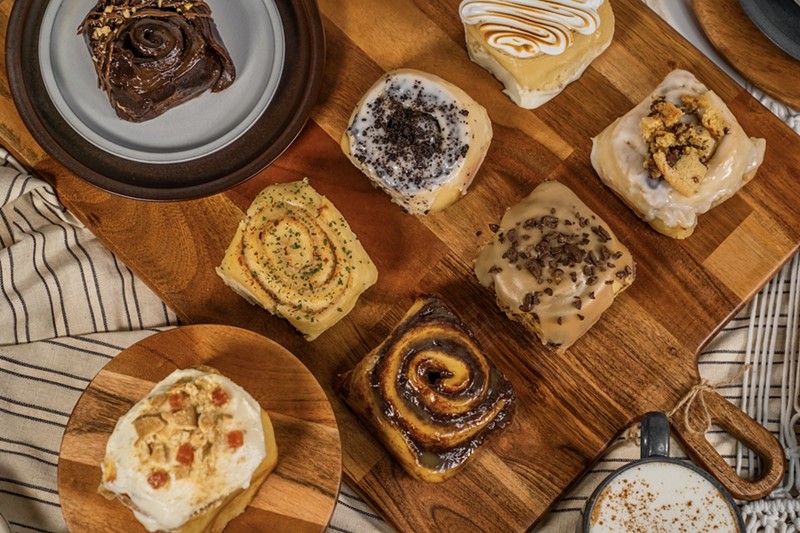 Find an assortment of cinnamon rolls at Rolled in Miami.