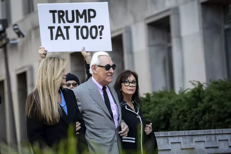 Image: Roger Stone arrives with his wife, Nydia Stone, and his legal team for the first day of his trial in Washington, D.C.