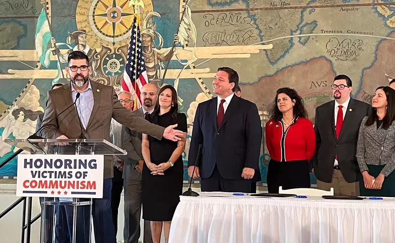 Image: Manny Diaz Jr. joins Governor Ron DeSantis at Miami’s Freedom Tower on May 9, 2022, for the "Honoring Victims of Communism" event.