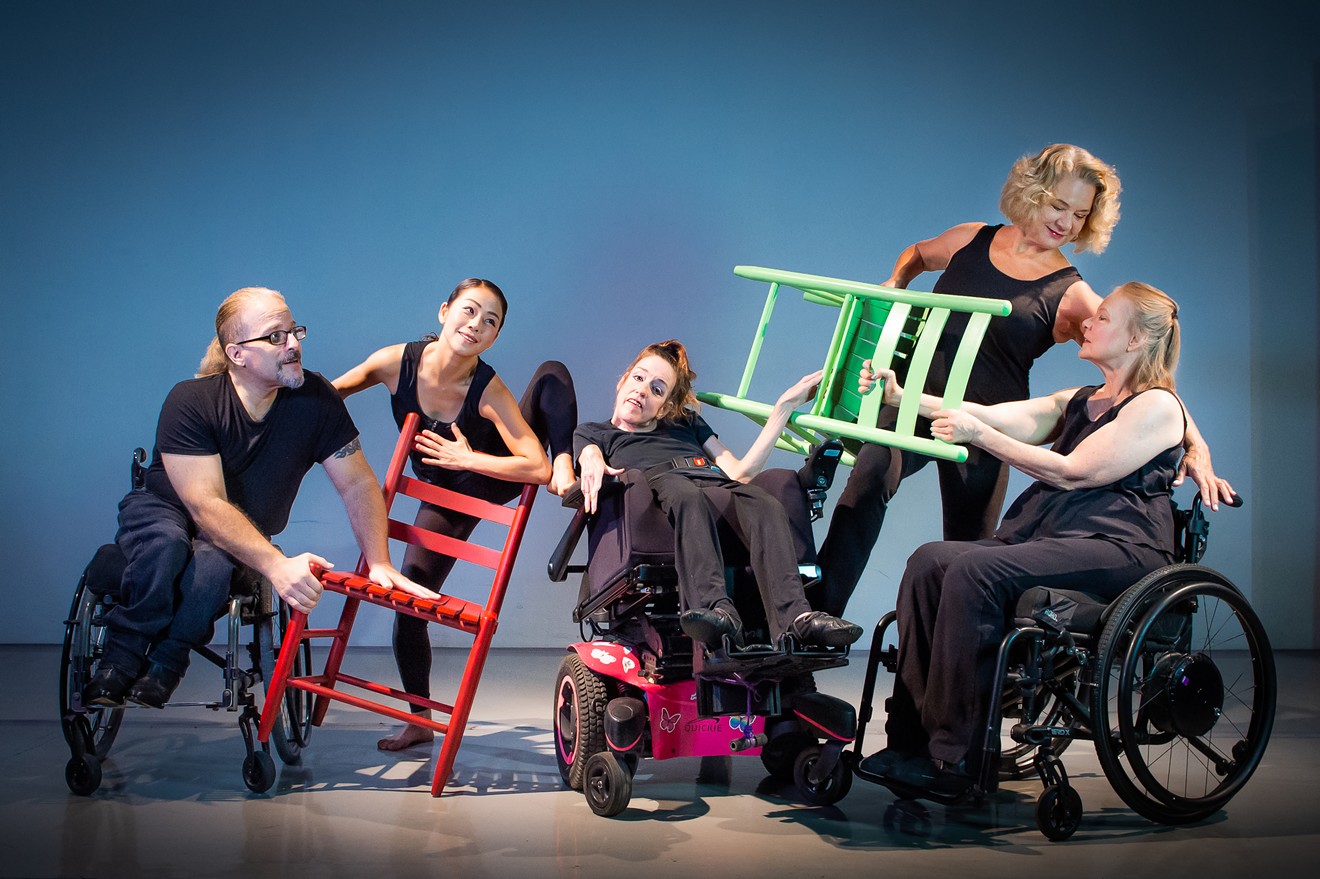 Miami-based Karen Peterson and Dancers members Adam Eckstat, Sun Young Park, Marjorie Burnett, Karen Peterson, and Shawn Buller in a performance of Time Being by LA-based choreographer Victoria Marks