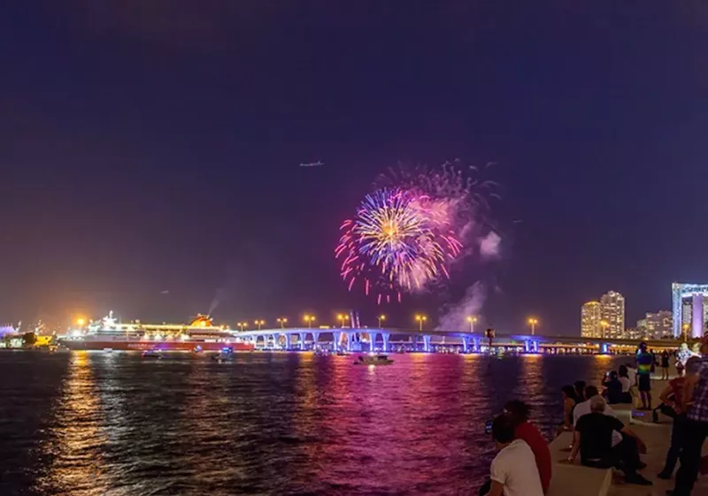 Image: A view of the Fourth of July fireworks from the Pérez Art Museum Miami.