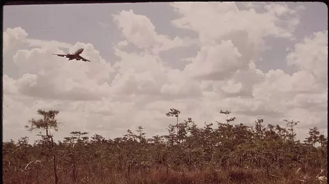 A jet takes off from the Everglades in an old photo