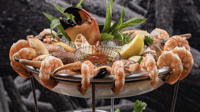 Seafood tower with shrimp