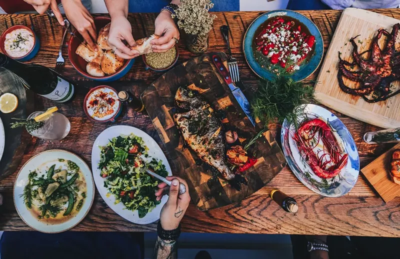 Image: Mediterranean feast at Skorpios.