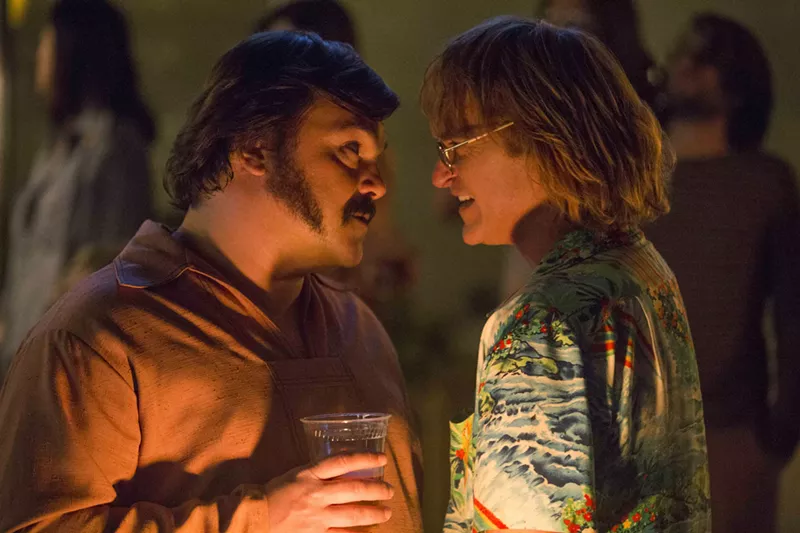 Image: The cast of Gus Van Sant's Don’t Worry, He Won’t Get Far on Foot includes Joaquin Phoenix (right) as John Callahan, an eccentric quadriplegic cartoonist, and Jack Black as Dexter, a drunk party animal.