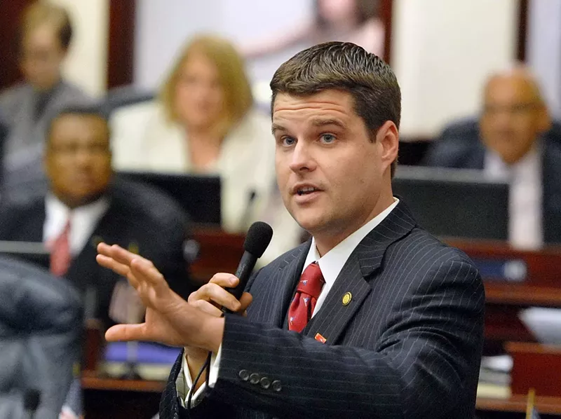 Image: Rep. Matt Gaetz went from mockingly wearing a gas mask on the floor of Congress last week to self-isolating.