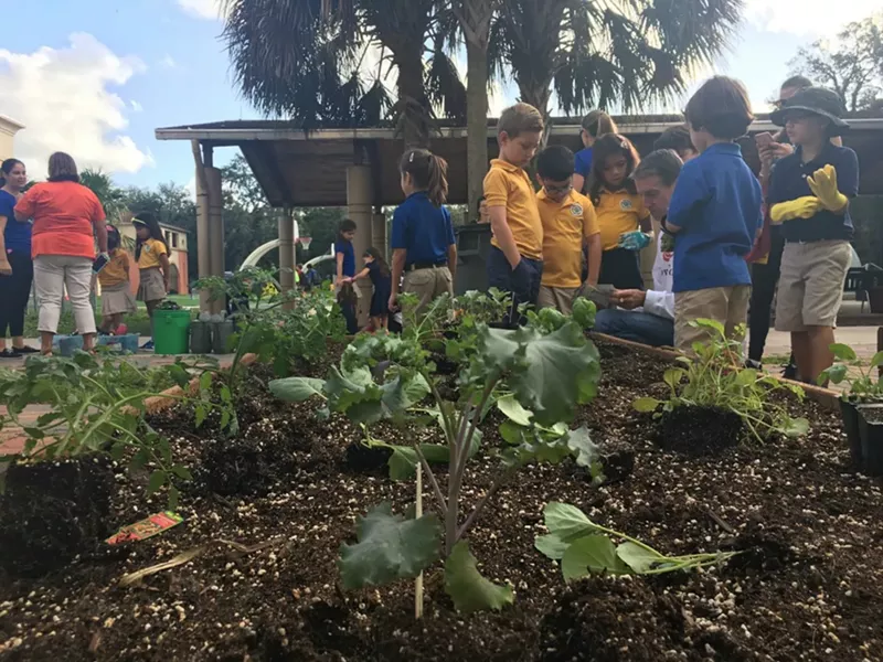 Image: Students at Sunset Elementary plant a garden with Slow Food Miami.