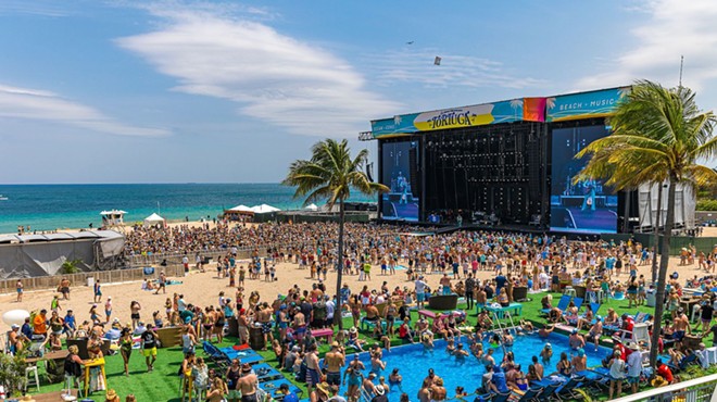 Aerial shot of the crowd and stage at Tortuga Music Festival
