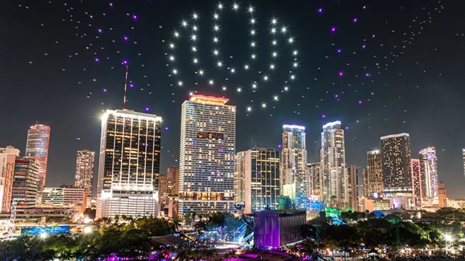 Drones above Ultra Music Festival in the shape of the Ultra logo