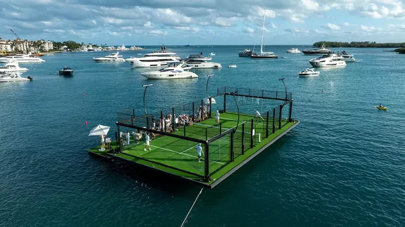 Image: Floating padel court in Biscayne Bay in Miami
