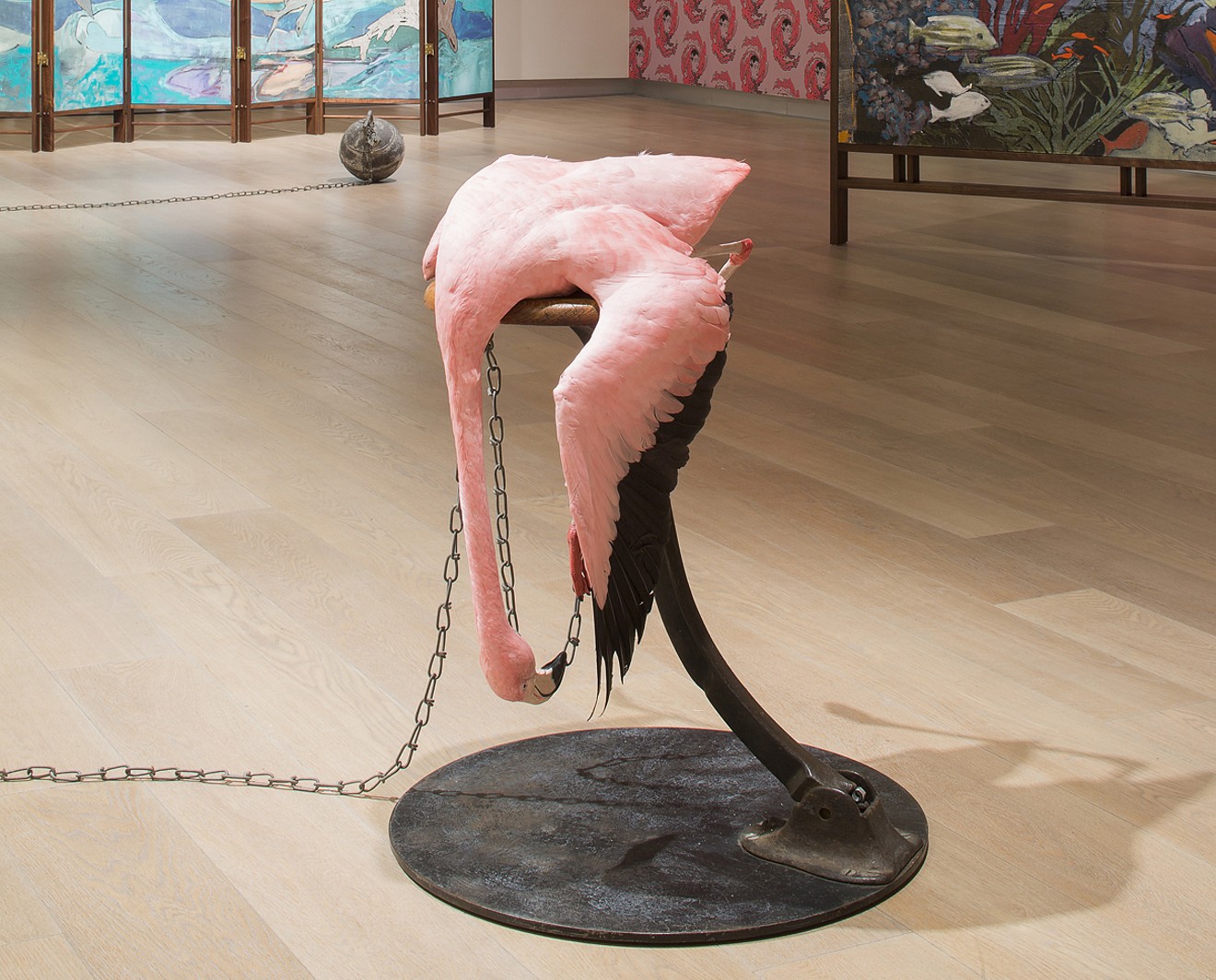 Hernan Bas' flamingo sculpture in "Florida Living."