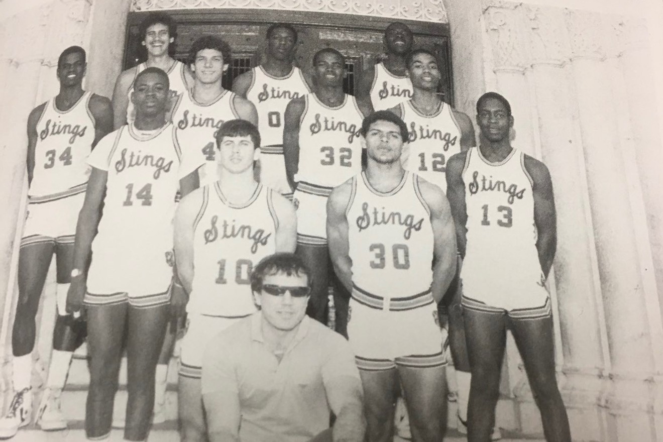Coach Marcos "Shakey" Rodriguez (front and center) led the Miami High Stingarees in the late '80s and early '90s.