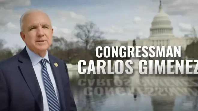 Carlos Gimenez ad with him looking at the camera standing in front of the Capitol. It says "Congressman Carlos Gimenez."