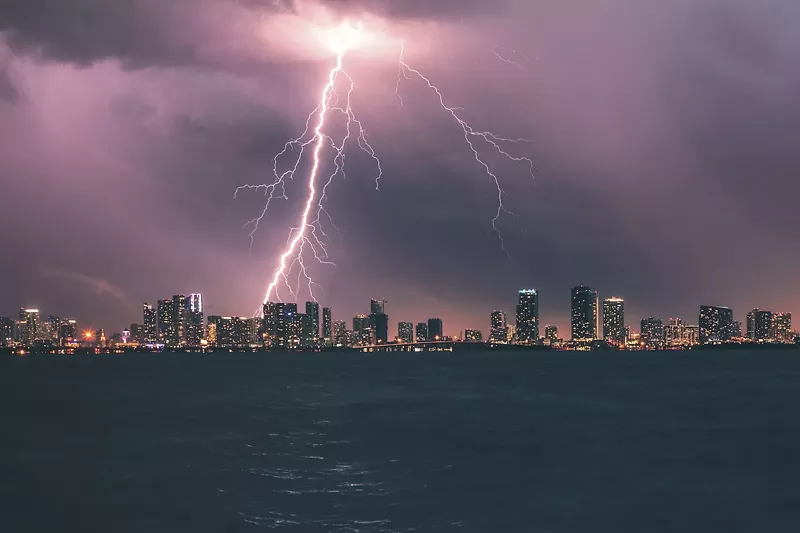 Image: A stunning lightning strike illuminates the Miami skyline at night