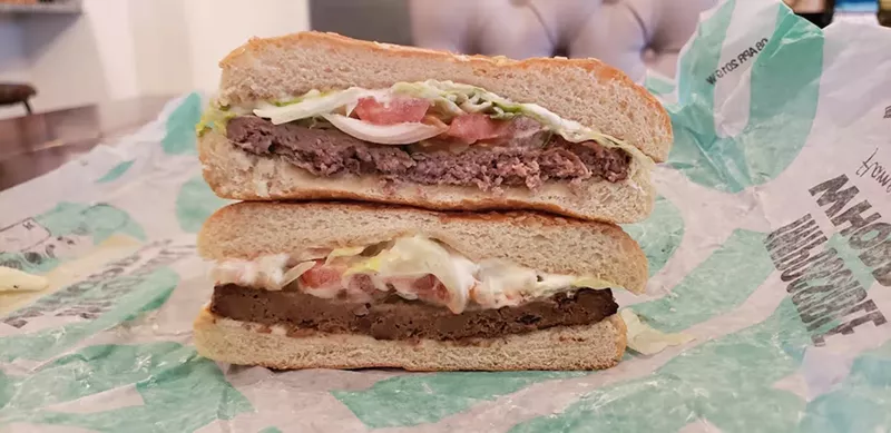 Image: The regular Whopper up top, and the Impossible Whopper on the bottom.