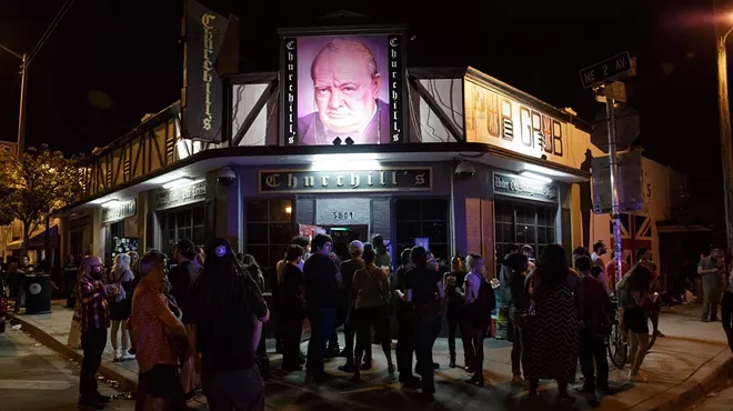 The façade of Miami dive bar Churchill's Pub