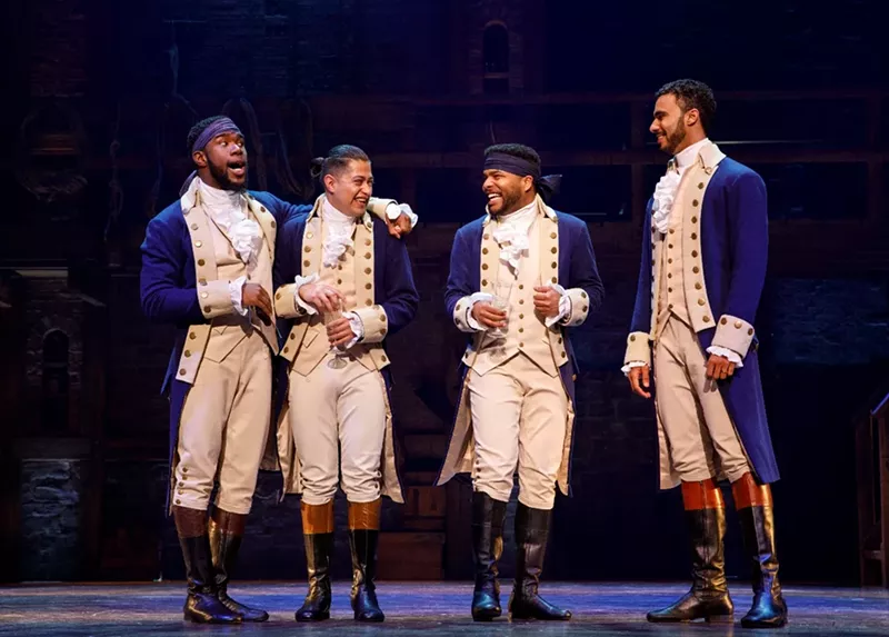 Image: Chaundre Hall-Broomfield (left), Rubén J. Carbajal, Bryson Bruce, and Austin Scott in Hamilton.