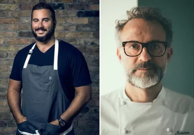 Image: Chefs Jose Mendin (left) and Massimo Bottura