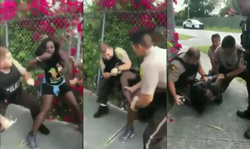 Image: Miami-Dade police tussle with a woman in 2019 after she called to report being the victim of a crime.