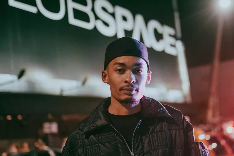 Image: Jaden Thompson standing in front of the exterior of Club Space