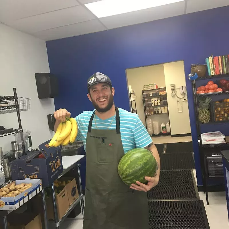 Image: James Seyba in the kitchen at his new spot, Jamie's Juice Bar.