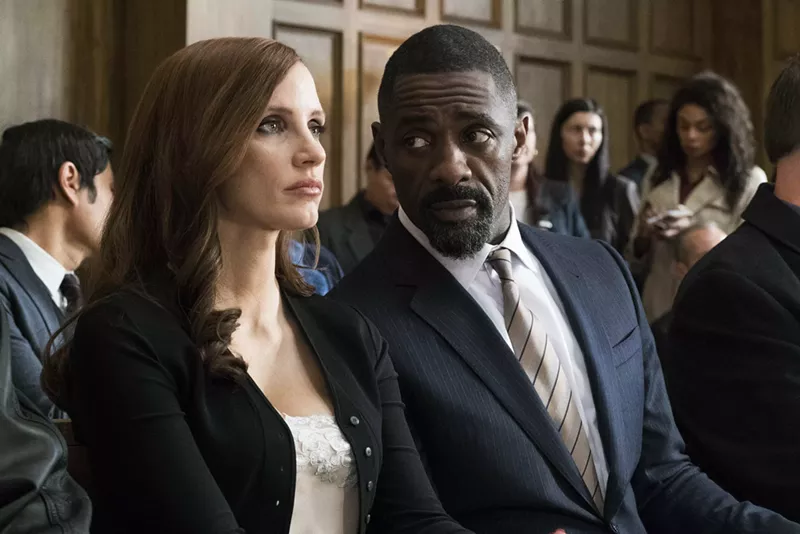 Image: Jessica Chastain (left) plays Molly Bloom, the most powerful poker game runner in Los Angeles and New York, and Idris Elba is lawyer Charlie Jaffey in Aaron Sorkin's biopic Molly’s Game.