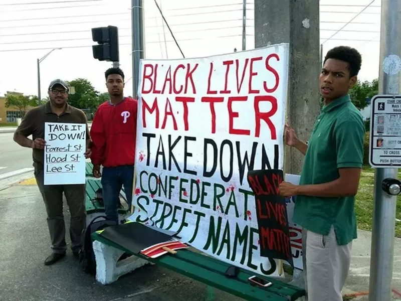 Image: Activists protest Confederate street names in Hollywood in 2016.
