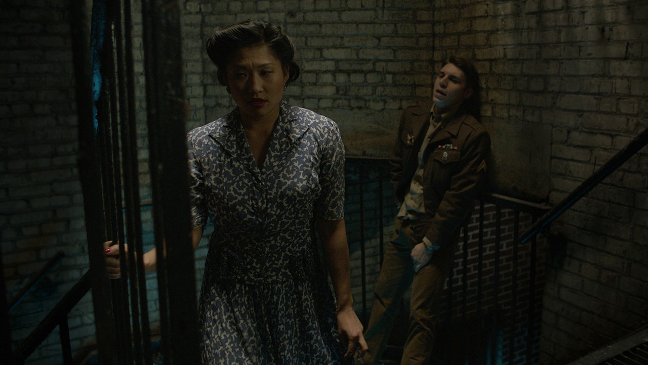 Jenna Ushkowitz (left) and Nolan Gerard Funk are among the strong cast members featured in the new film version of Michael John LaChiusa’s celebrated 1994 hookup musical Hello Again.
