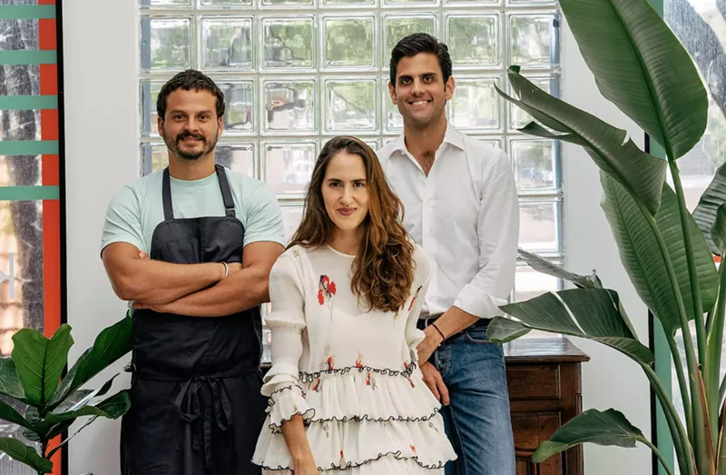 Image: Grass Fed Hospitality founders Sebastian Vargas (left) and Josh and Pili Hackler will open Los Felix this spring in Coconut Grove.