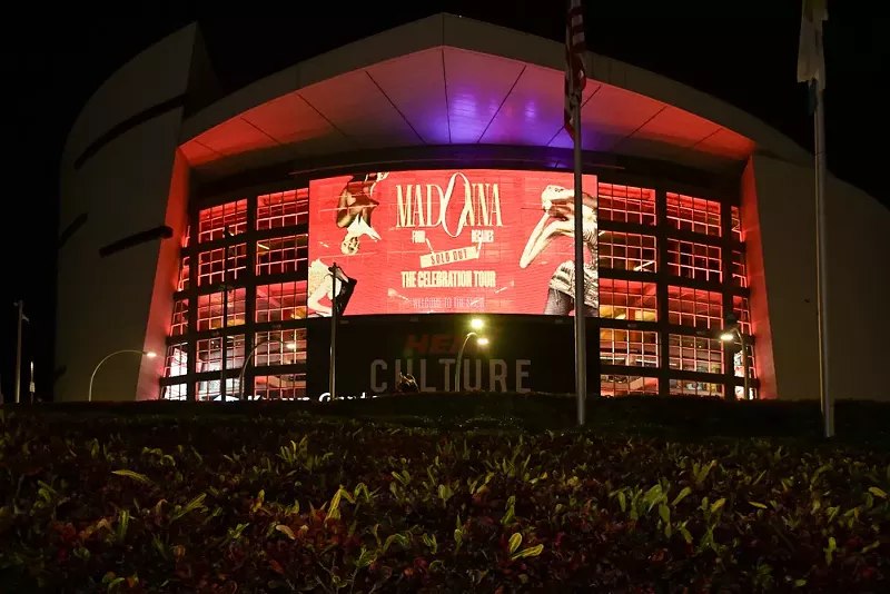 Image: Kaseya Center with an LED display promoting the Madonna concert