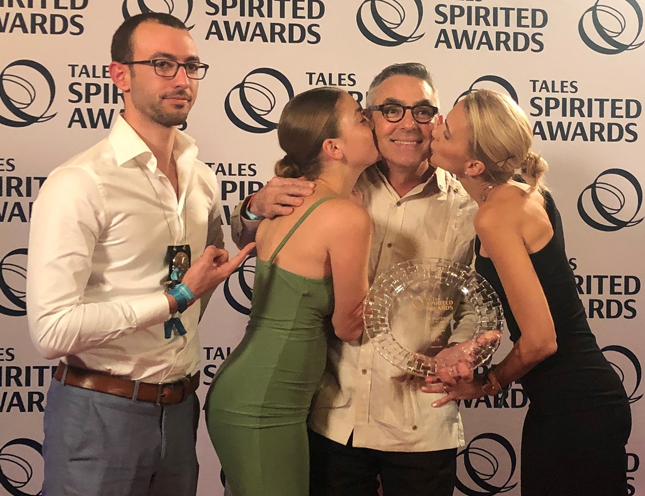 Julio Cabrera (second from right) is joined by son Andy, daughter Lupe, and wife Betty after winning American Bartender of the Year at Tales of the Cocktail's 2019 Spirited Awards.