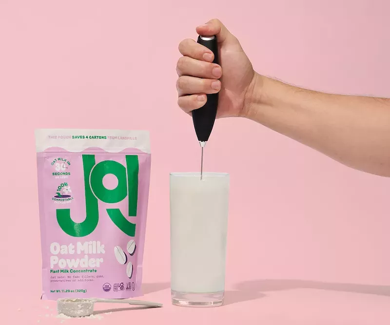 Image: Joi powdered oat milk is the first dairy alternative to come in fully compostable packaging.