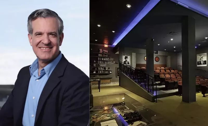Image: A photo collage of Miami Beach mayor Steven Meiner and O Cinema South Beach.