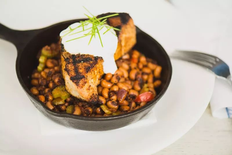 Image: At Icebox, the fish of the day comes with a pomegranate glaze, roasted root vegetables, and walnut-tahini tartar sauce.