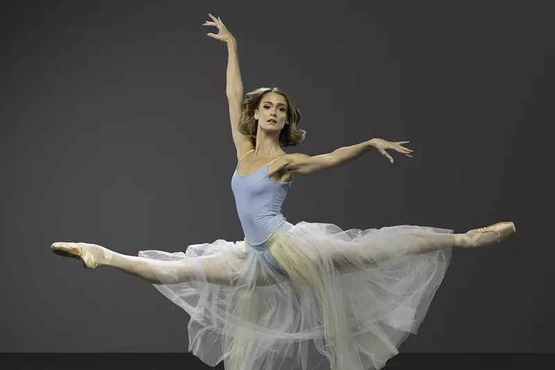 Image: Hannah Fischer in Serenade, choreography by George Balanchine, which is featured in Miami City Ballet's season opener, "Fall Mix."