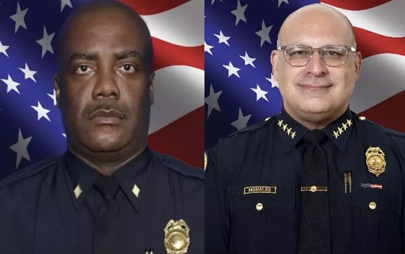Image: Officers Brandon Lanier (pictured left) and Wanda Jean Baptiste claim that Miami Police Chief Manuel Morales (right) retaliated against them after they called him out for interfering in internal affairs investigations.