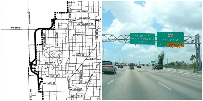 Image: A map shows Mayor Gimenez's proposal to push the Dolphin Expressway past the Urban Development Boundary.