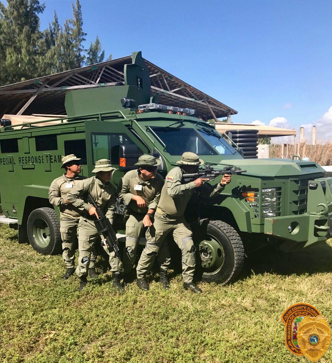 A truck like the one seen in the training exercise above will be deployed at random Miami-Dade County buildings from now on. (The officers in the photo above are not MDPD cops.)