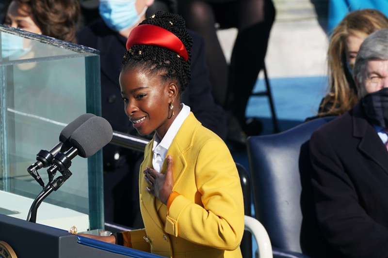 Poet Amanda Gorman during the presidential inauguration at the U.S. Capitol on January 20, 2021, in Washington, D.C.