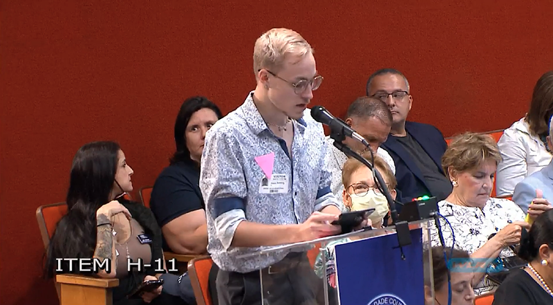 LGBTQ advocate Maxx Fenning appears before the Miami-Dade County School Board in support of the proposal to recognize LGBTQ History Month.