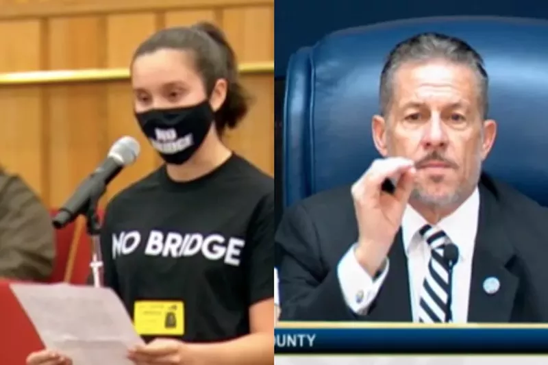Image: Palmetto Bay resident Catherine Viera (left) was told by Miami-Dade County Chair Jose "Pepe" Diaz (right) that she was not allowed to address her commissioner directly at the special joint public meeting on Thursday, January 20, 2022.