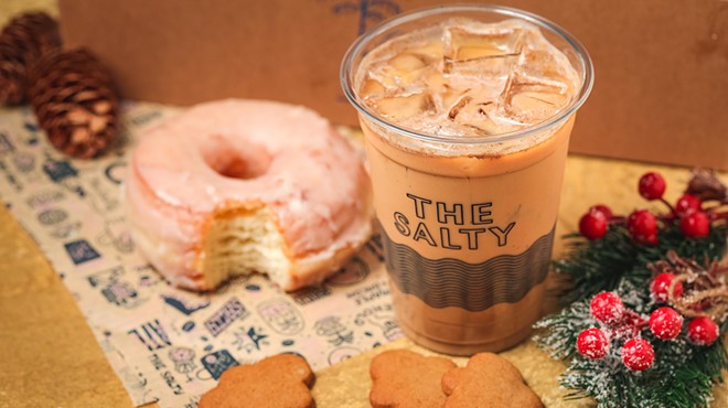 A classic glazed doughnut and an iced coffee from The Salty
