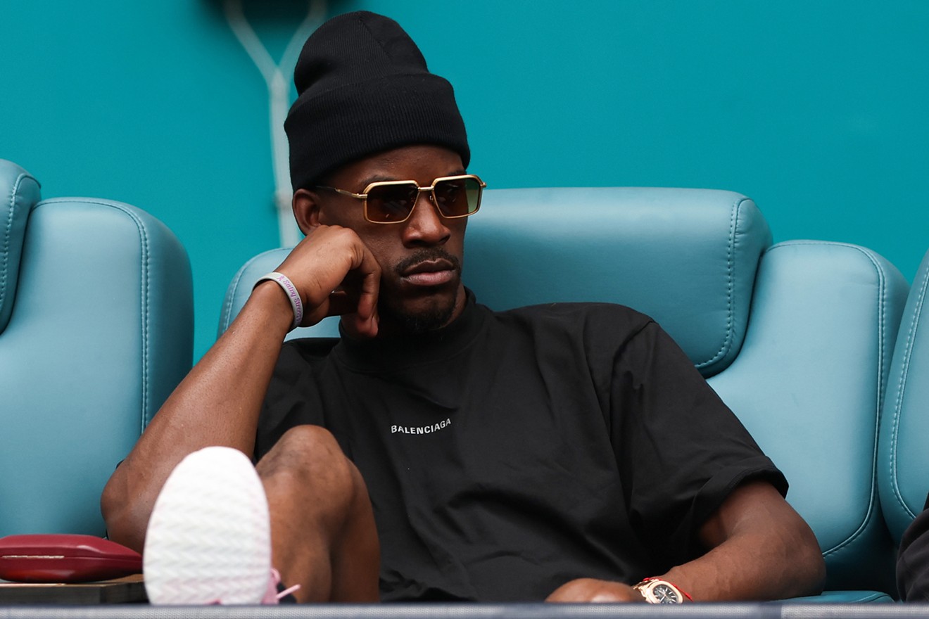 Miami Heat player Jimmy Butler posts up at the Miami Open at Hard Rock Stadium on March 25, 2024.