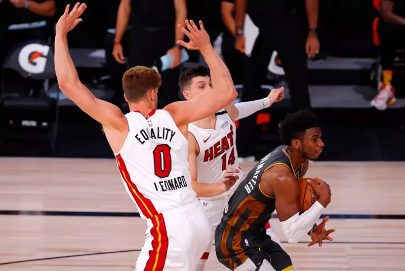 Image: Miami Heat center Meyers Leonard, pictured wearing an "EQUALITY" jersey, at a game against the Oklahoma City Thunder last year.