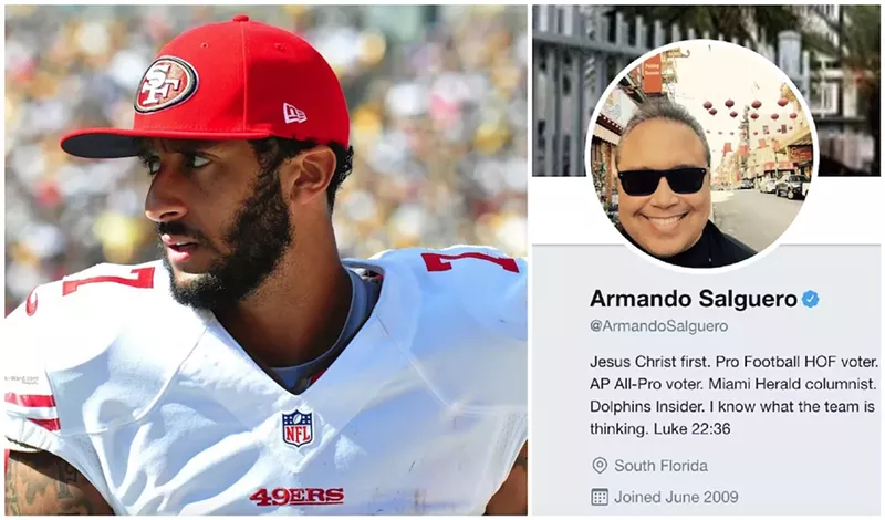Image: Columnist Armando Salguero (right) previously said he would prefer "Satan" to NFL quarterback Colin Kaepernick (left).